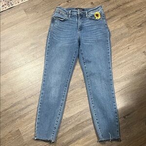 Judy Blue Ankle Jeans with Sunflower Accent